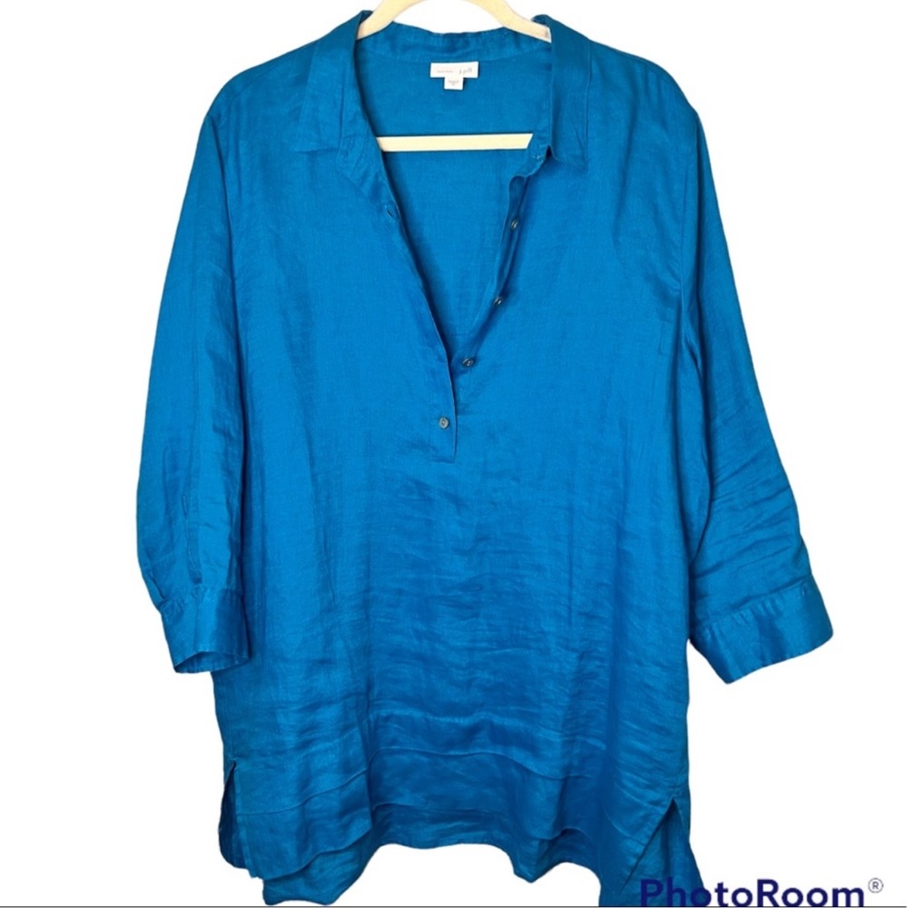 J. Jill Blue Button Down Tunic with Polo Collar linen - Picture 2 of 5